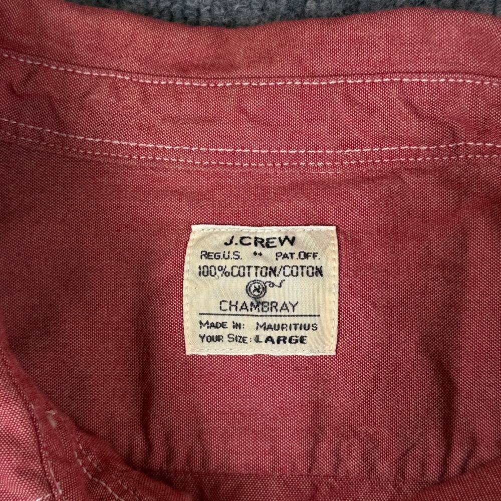J Crew Chambray Shirt Mens L Pastel Red Long Sleeve Work Utility Chin Strap - Picture 4 of 10